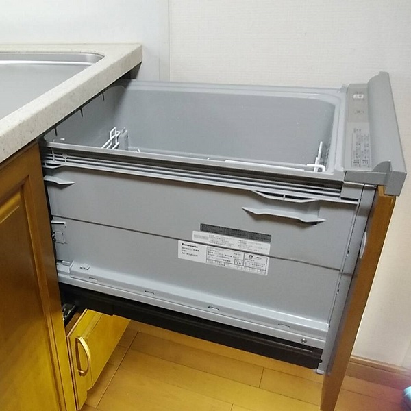 ミカドトップオープン食洗機取替え　前扉再利用　スライド食洗機